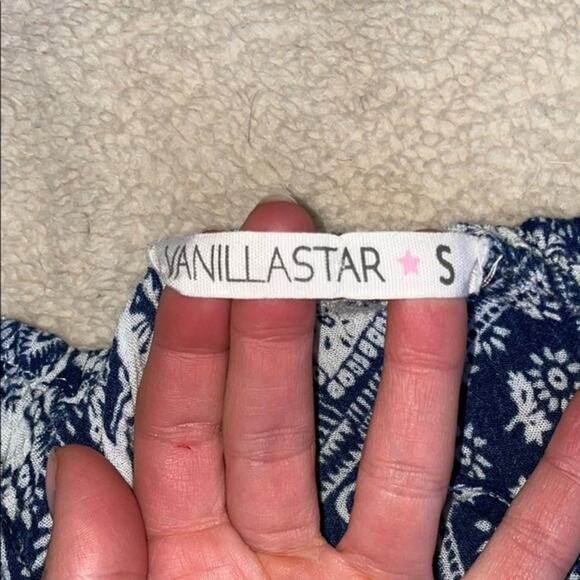 Vanilla Star blue and white paisley handkerchief print tank top | Sz S - Picture 4 of 7